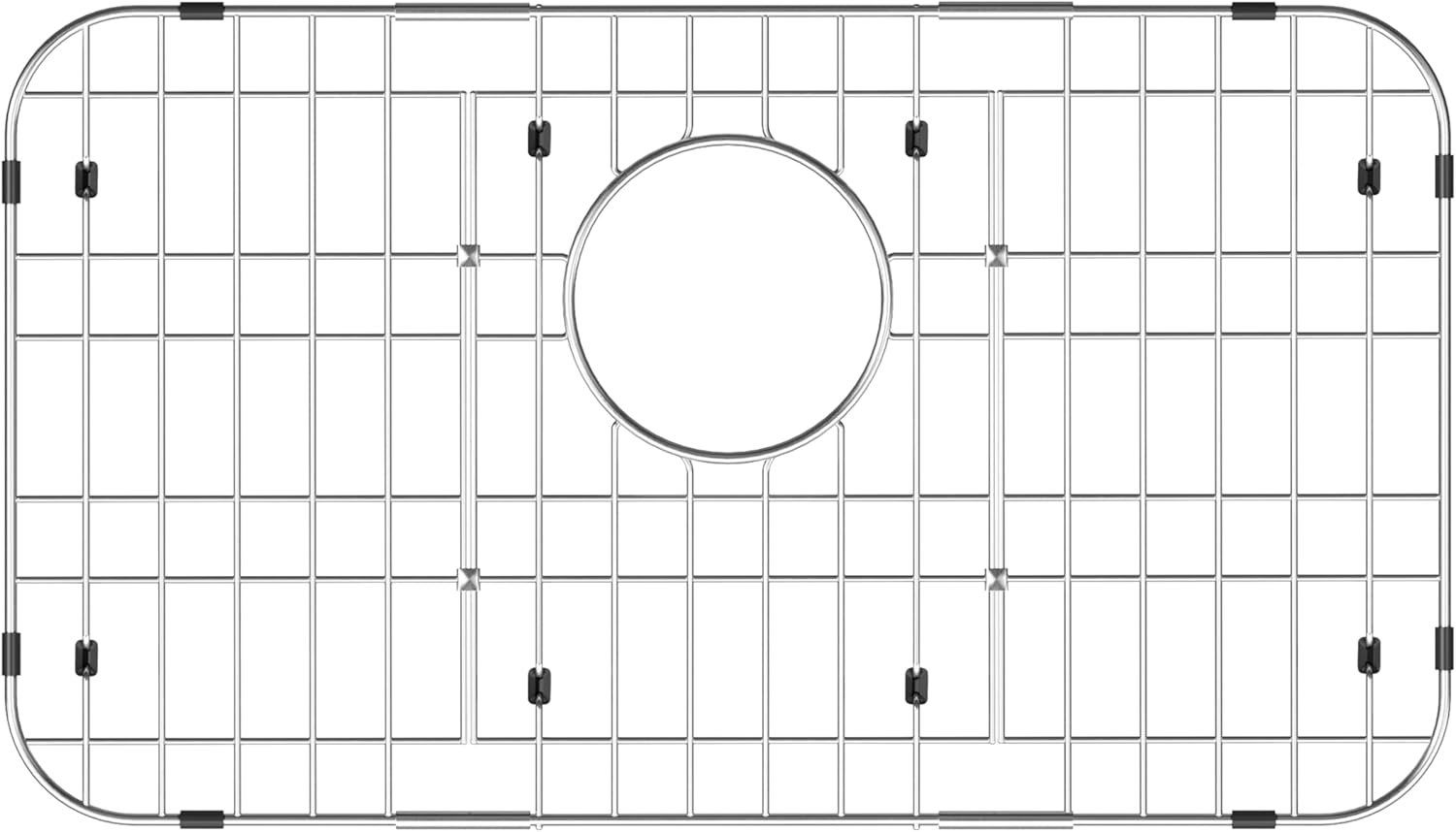 iPEGTOP Sink Bottom Grid, 3-Piece Stainless Steel Sink Protector 23" x 13" Rear Drain Hole with Corner Radius, Sink Grate Rack for Bottom of Kitchen Sink Single Bowl with Hole Cover