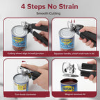 Can Opener Manual w/Magnet - Heavy Duty Hand Held Can Openers & Bottle Opener, Sharp Blade, Smooth Edge on Cans, Soft Grip Rubber Handle, Effortless Turn Knob for Seniors and Arthritis, Black