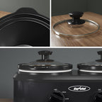 Sunvivi Double Slow Cooker,2 Pot Small Mini Crock Buffet Servers and Warmer,Dual Pot Oval Manual Slow Cooker with Adjustable Temp Removable Ceramic Pot,Stainless Steel, Total 2 * 1.25 Quarts Black