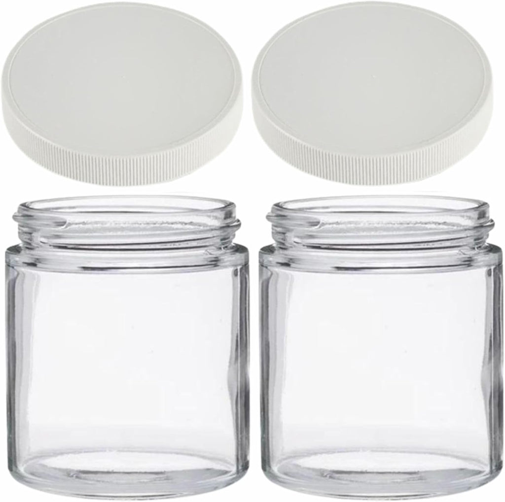 Jarming Collections Mason Jars - 16 oz Glass Extra Wide Mouth Pint Storage Jars with White Plastic Lids - Made in USA
