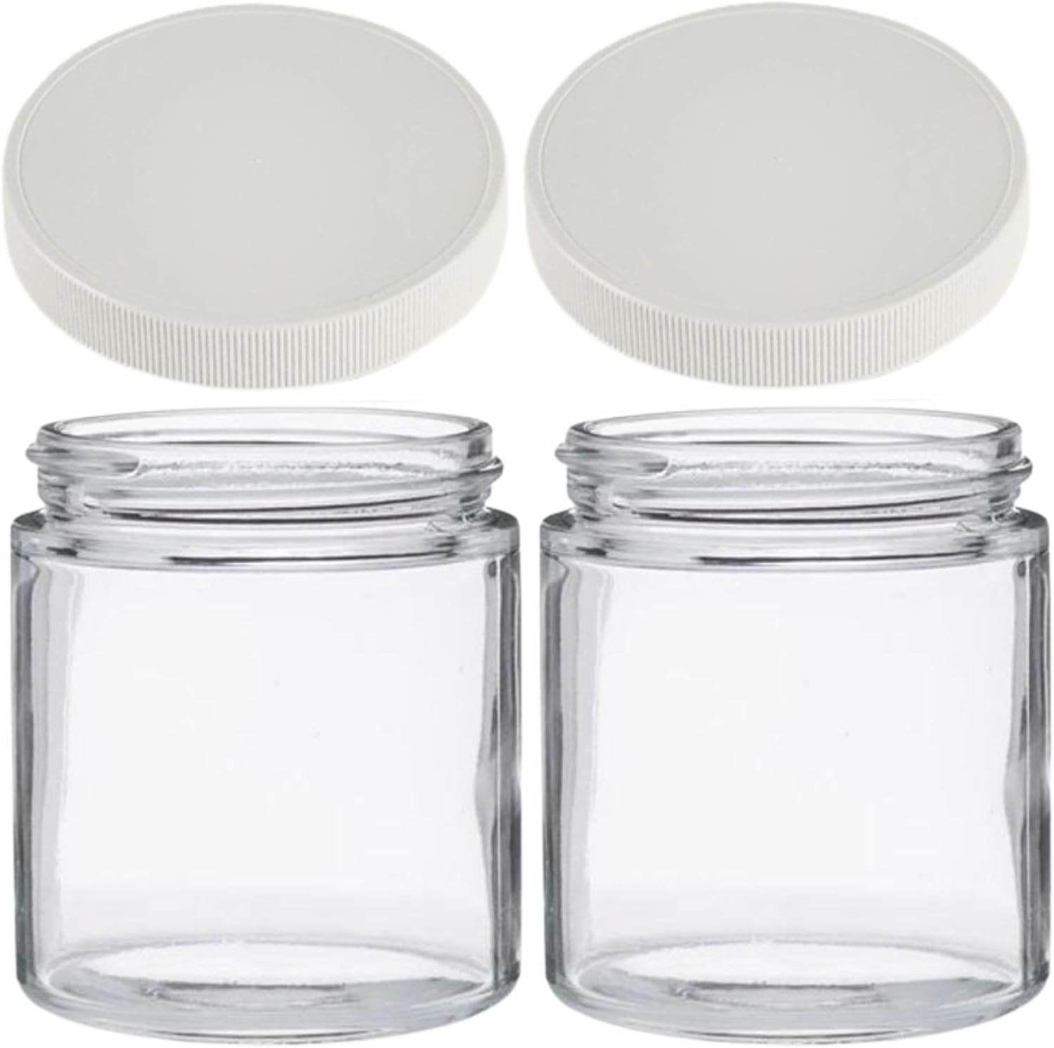 Jarming Collections Mason Jars - 16 oz Glass Extra Wide Mouth Pint Storage Jars with White Plastic Lids - Made in USA
