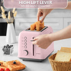 BUYDEEM DT620 2-Slice Toaster, Extra Wide Slots, Retro Stainless Steel with High Lift Lever, Bagel and Muffin Function, Removal Crumb Tray, 7-Shade Settings,Pink