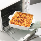 Sweejar Ceramic Baking Dish, 9 x 9 Cake Baking Pan for Brownie, Porcelain Square Bakeware with Double Handle for Casserole, Lasagna, Family Dinner (White)