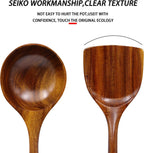 FJNATINH Wooden Wok Spatula Ladle Tool Set, 14-inch Long Handle Teak Wok Spatula