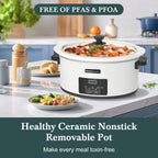 HOMECOOKIN 6-Quart Programmable Slow Cooker with Timer - Small Kitchen Appliance for Family Dinners - Serves 6+ People - Heat Settings: Keep Warm(White)