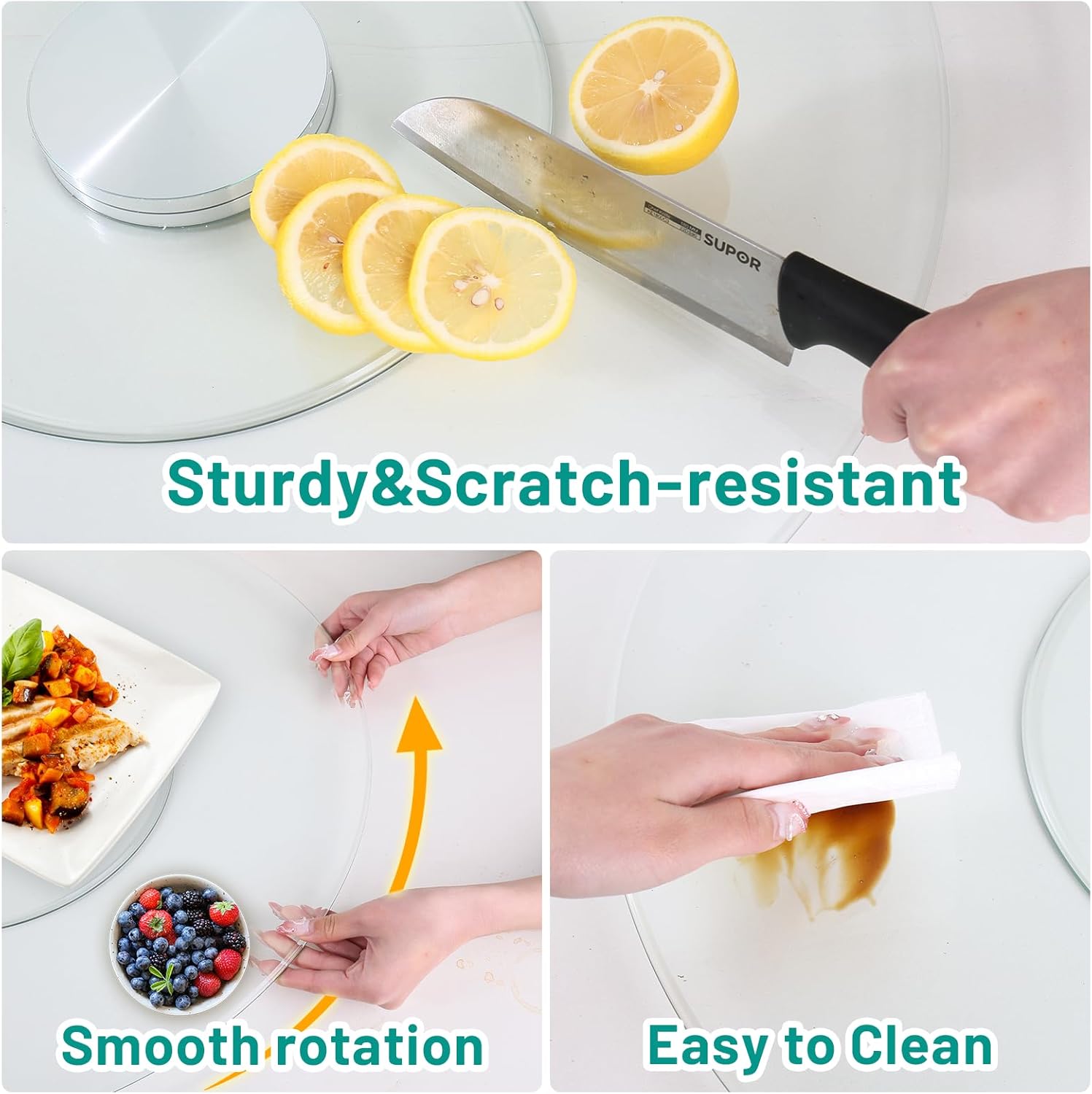 40-Inch Lazy Susan Turntable for Dining Table, Tempered Glass, 360° Rotation, Anti-Tip Design, Perfect for Parties, Weddings, and Family Dinners (40 inch)