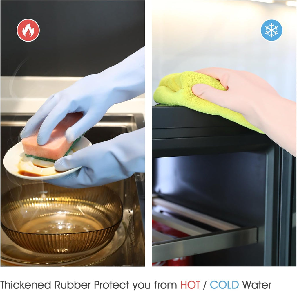 COOLJOB 2 Pairs Thickened Rubber Gloves with Cotton Lining & Non-slip Grip, Colorful Household Long Lasting Dishwashing Gloves for Kitchen & Bathroom Cleaning, Orange & Blue, Large