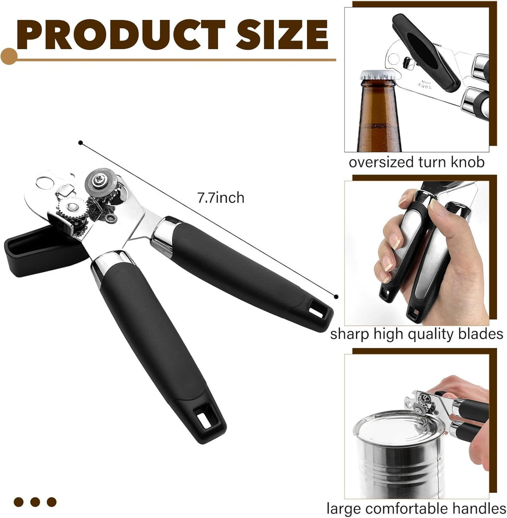 12 Pcs Can Opener Manual Multifunctional Tin and Can Opener Smooth Edge with Sharp Blade Hand Held Soft Grip Handle Bottle Opener Quick Opening Tool with Large Turn Knob for Kitchen
