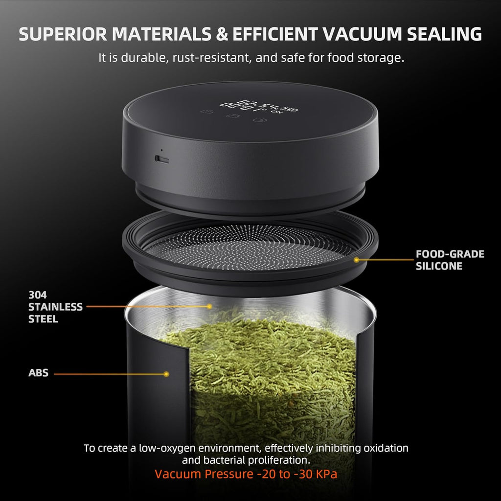 Spider Farmer New Auto-Cure Smart Jar, 2L Portable Vacuum Seal Container with 4 x 62% Humidity Packs, Curing Jar Airtight Storage for Herbs, Mushrooms, Coffee, Spices, Flowers
