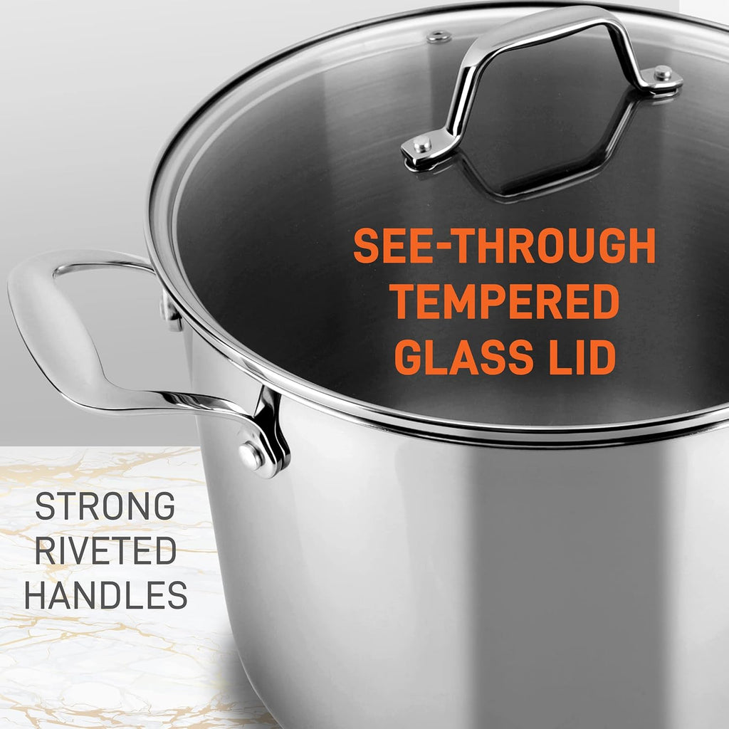 NutriChef 12-Quart Stainless Steel Stock Pot - 18/8 Food Grade Stainless Steel Heavy Duty Induction - Large Stockpot for Stews, Simmering & Soups with See Through Lid, Dishwasher Safe - NCSP12