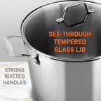 NutriChef 12-Quart Stainless Steel Stock Pot - 18/8 Food Grade Stainless Steel Heavy Duty Induction - Large Stockpot for Stews, Simmering & Soups with See Through Lid, Dishwasher Safe - NCSP12