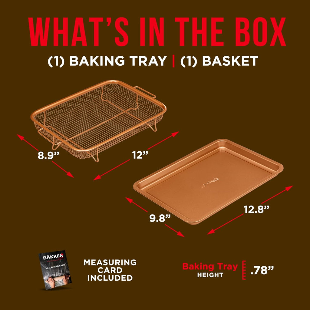 Air Fryer Tray Basket w/Elevated Mesh Great For Oven, For Baking & Crispy Foods, Dishwasher Safe,PTFE/PFOA/PFOS FREE Extra-large 9.5/''x13/'',Copper