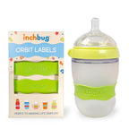 InchBug Orbit Labels - Baby Bottle Name Labels for Daycare, Sippy Cup Bands - Engraved Silicone, Reusable, Dishwasher Safe, Matching Color Personalization, 4-Pack (Kiwi Green)