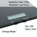 PantryPro Glass Platform Digital Kitchen Scale - 11lbs / 5kg Capacity - LCD Display g kg oz lb fl.oz ml - CR2032 Battery Included - White