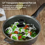 12" Glass Lid for Frying Pan, Tempered Replacement Cover Compatible with All 12 inches Cookware for Skillets, Round Cast Iron, Cast Aluminium, Stainless Steel Pans &Pots