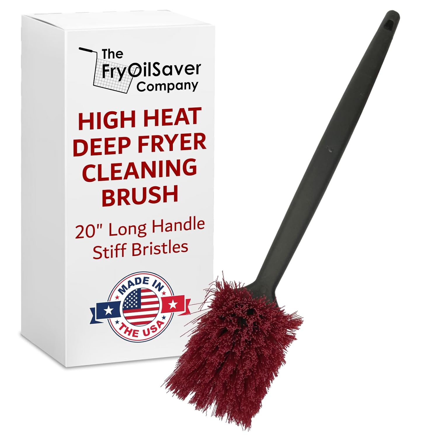 20" Deep Fryer Cleaning Brush by FryOilSaver Co., Up to 425F High Heat Resistant Pot Cleaning Brush for Kitchen Deep Fryers, Griddle, Grills, Ovens & Waffle Maker for Food Service & Restaurant - 90049