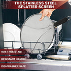 Splatter Screen for Frying Pan & Food Strainer,13 Inch Stainless Steel Grease Splatter Guard,Shield from Splashing Oil, Dishwasher Safe(Black)