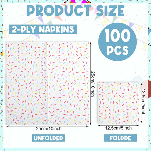 100 Pcs Sprinkles Napkins 2 Ply Disposable Paper Napkins for Baby Shower Birthday Party Theme Table Decor Supplies(White,Donut)