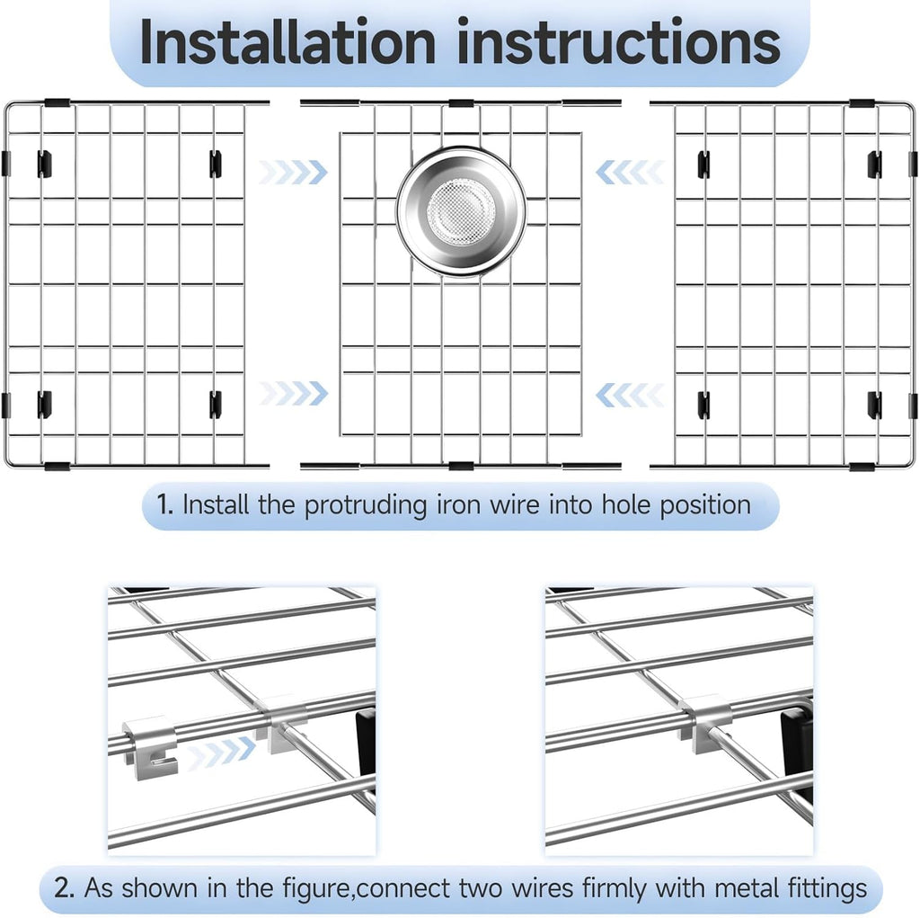 28-3/8’’ x 14-3/16’’ Stainless Steel Sink Grid, Sink Protectors for Kitchen Sink, Sink Protector with Rear Drain for Single Sink Bowl, Sink Bottom Grid, Sink Grate for Bottom with Sink Strainer