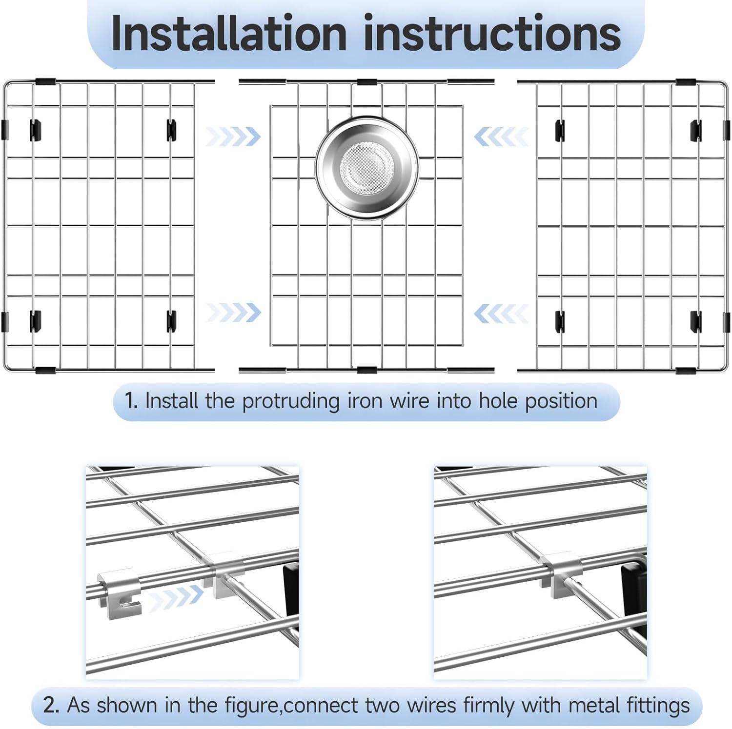28-3/8’’ x 14-3/16’’ Stainless Steel Sink Grid, Sink Protectors for Kitchen Sink, Sink Protector with Rear Drain for Single Sink Bowl, Sink Bottom Grid, Sink Grate for Bottom with Sink Strainer
