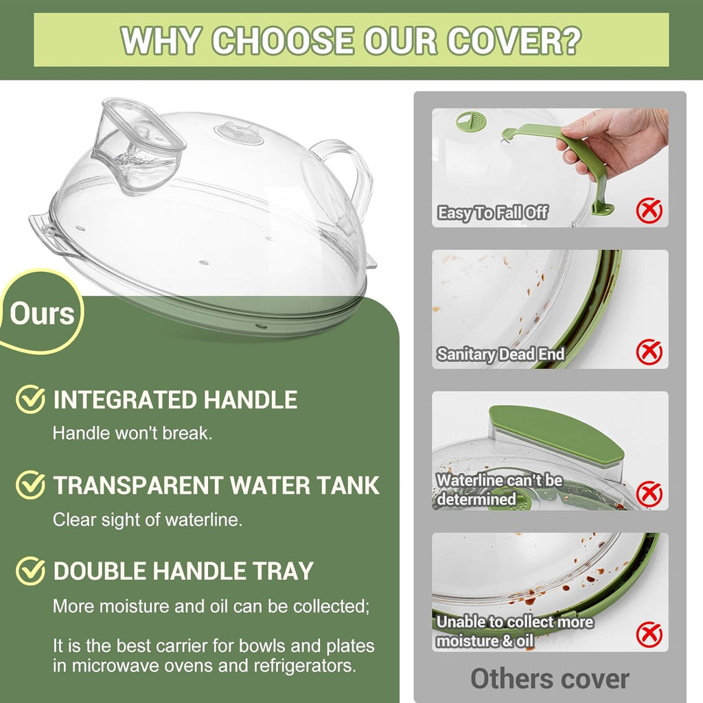 WENWELL Microwave Splatter Cover with Water Steamer,Protect Food Splashes,Dish Bowl Plate Serving Lid with Handle,BPA-Free,Clear Safe Plastic,Microwave Cover for Food,10 Inch