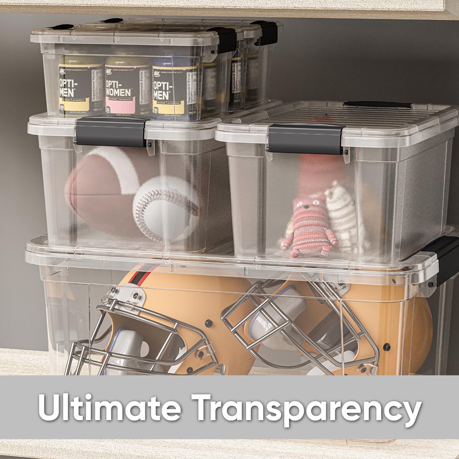 Superio Clear Storage Bins with Lids, Stackable Storage Box with Latches and Handles, Extra Small, 4 Pack 2 Quart