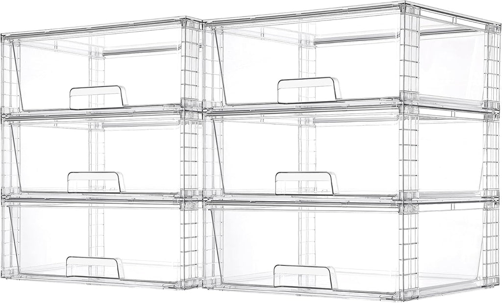Vtopmart 6 Pack Large Stackable Storage Drawers,Easily Assemble Acrylic Bathroom Closet Undersink Organizers and Storage,Plastic Storage Bins for Kitchen Cabinets,Pantry,Makeup,Medicine Organization