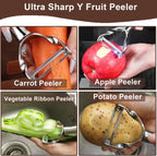 Premium Vegetable Peeler - Stainless Steel Serrated Y Potatoe Peeler for Veggie, Carrots, Apples - Ultra Sharp Swivel Blade Fruit Peeler with Ergonomic Natural Wood Handle
