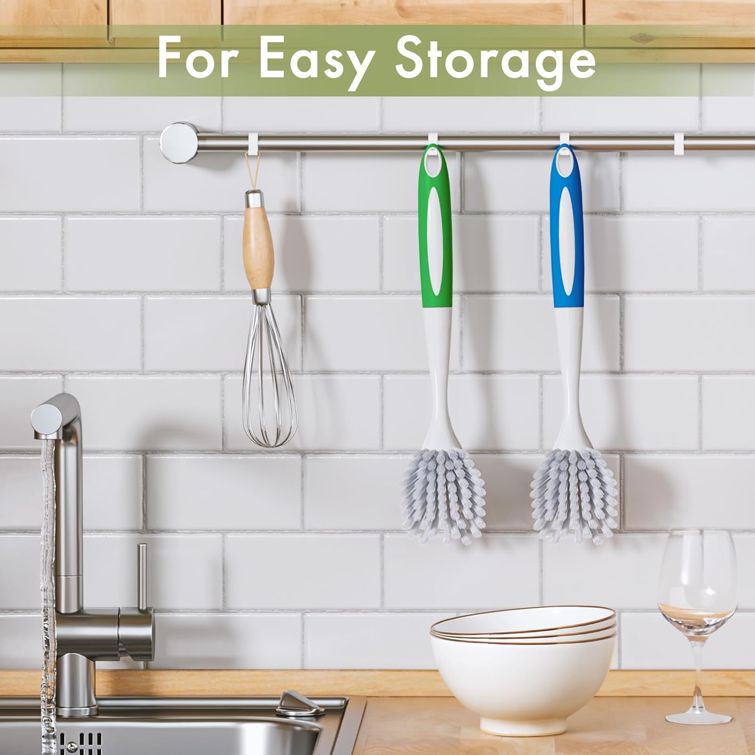 Amazer Dish Brush with Handle, 2 Pack Kitchen Scrub Brushes for Cleaning, Dish Scrubber with Stiff Bristles for Sink, Pots, Pans