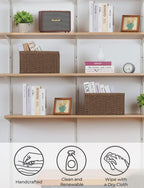 StorageWorks Round Paper Rope Storage Baskets, Rectangular Wicker Baskets with Built-in Handles, Medium, 2-Pack
