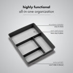 Madesmart Classic 4-Compartment Drawer Organizer Gadget Tray, Plastic Multipurpose Storage Bin for Drawers, Granite