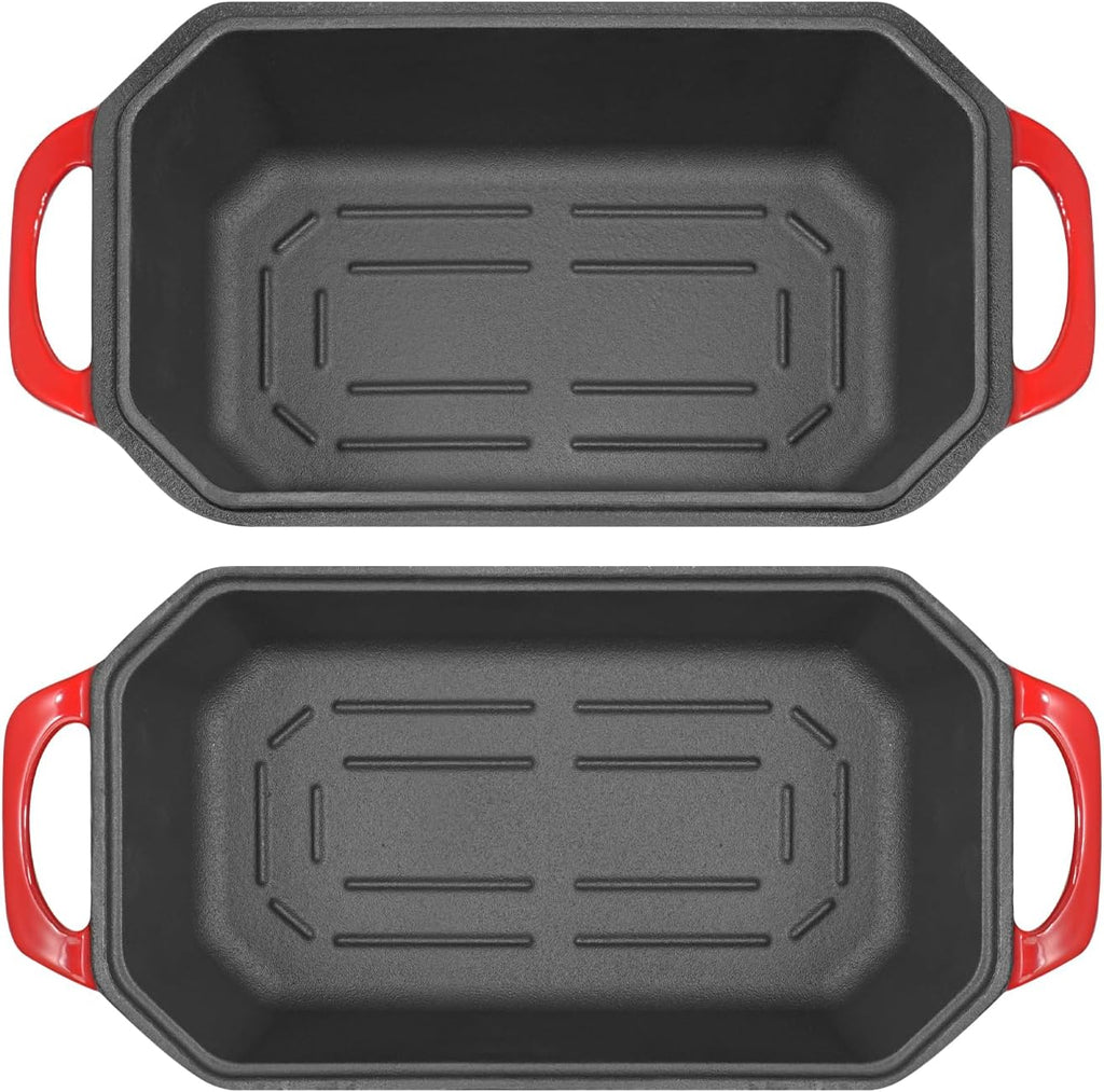 Bread Pan Cast Iron Loaf Pan with Lid Bread Loaf Pan 9x5 Inch Loaf Pan Enameled Cast Iron Sourdough Loaf Pan, Red