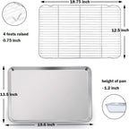 P&P CHEF 19.6 Inch Stainless Steel Baking Sheet with Rack Set (2 Pans+ 2 Racks), Cookie Sheets Baking Trays and Cooling Wire Racks, Oven & Dishwasher Safe, Pans with Flat Racks