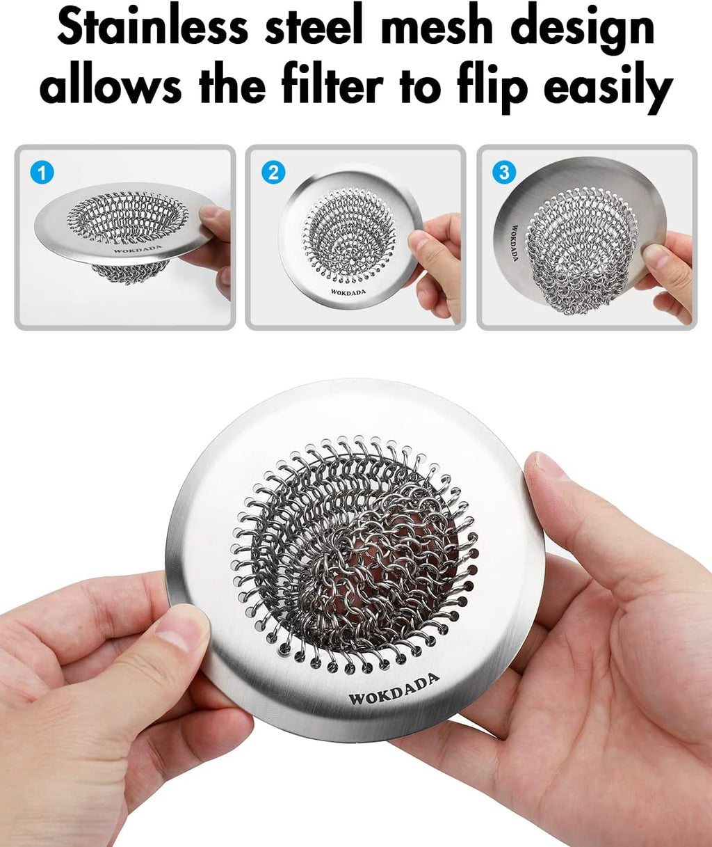 Sink Drain Strainer, Reversible Easy Clean Mesh Sink Strainer with 304 Stainless Steel, Wokdada Revolutionary Anti-Rust Large Kitchen Sink Strainer Food Catcher for Garbage Disposal Without Clogging