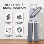 Zulay Kitchen Heavy Duty Stainless Steel Can Opener Manual with Bottle Opener - Rust Proof Manual Can Opener With Turn Knob & Soft Grip Handles