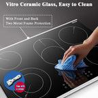 Karinear 30 Inch Electric Cooktop 30 Inch 5 Burners Electric Stove Ceramic Cooktop, Drop-in Electric Radiant Cooktop with Front and Back Metal Frame, Lock, Timer, 8400W, 220-240V, Hard Wire, No Plug