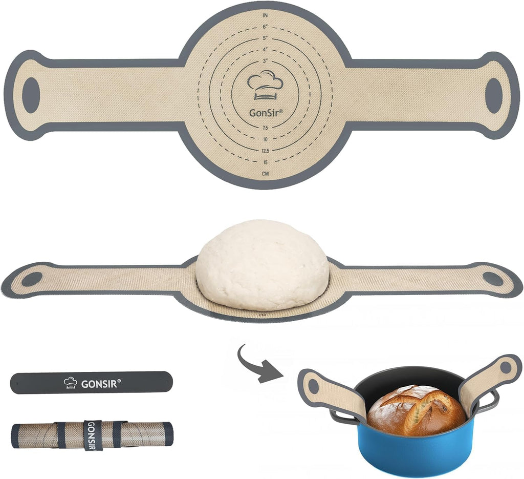 Sourdough Silicone Bread Sling, Non-Stick & Easy Clean Dutch Oven Baking Mat with Longer Handles, Silicone Baking Sling to Transfer SourDough Easily, Reusable Bread Mat Set with Storage Bracelet