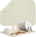 S&T INC. Dish Drying Mat XL, 18” x 24”, Absorbent Microfiber Kitchen Counter Mat, Drying Pad for Dishes, Utensils, Pots and Pans, Extra Large, Diamond Texture, Cream