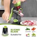 Rotary Cheese Grater with Handle, XinM Cheese Shredder Kitchen Mandoline Vegetable Slicer with 3 Interchangeable Blades, Easy to Clean Rotary Grater for Cheese Potato Nuts Chocolate (Green)
