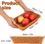 6 Pack 12 Inch Brown Poly Wicker Bread Baskets, Rectangular Wicker Bread Basket, Imitation Rattan Wicker Fruit Baskets for Table, Candies, Crackers, Fruit, Vegetables, Restaurant,Home Kitchen