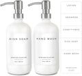 Emerson Essentials Soap Dispenser, Dish Soap for Kitchen - Hand Dispenser Bathroom Set, Kitchen Set Glass Soap Bottles with Pump and Labels, 16 Oz, 2 Pack