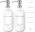 Emerson Essentials Soap Dispenser, Dish Soap for Kitchen - Hand Dispenser Bathroom Set, Kitchen Set Glass Soap Bottles with Pump and Labels, 16 Oz, 2 Pack