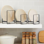 Juvale 3-Piece Kitchen Cabinet Organizer Shelf - Black Iron, 2 Sizes for 8" & 10" Plates - Cutting Board Organizer, Pot Lid & Paper Plate Holder