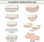 Country Kitchen Nonstick Stackable Bakeware Set - Deluxe Heavy Duty, Durable, Easy Release Baking Set, Taupe, 13 Pcs with Handles