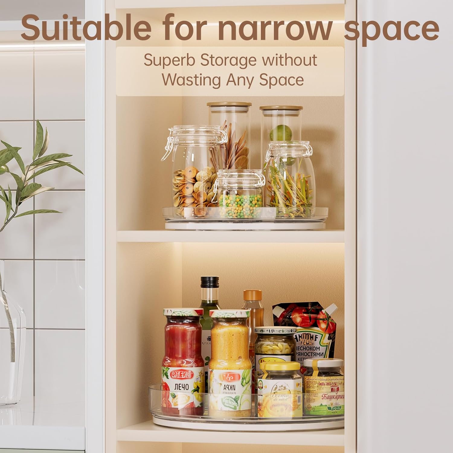 LAMU 3 Pack Lazy Susan Organizer, Clear Lazy Susan Turntable for Cabinet, Spice Organizer for Pantry, Refrigerator, Table Top, Kitchen Organizer and Storage, 2 Size (1 Piece 11'' + 2 Piece 9'')