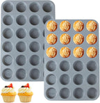 24 Cups Silicone Mini Muffin Pan Set, Nonstick Mini Cupcake Pans, BPA Free Small Muffin Tin for Baking, Set of 2 (Grey+Grey)
