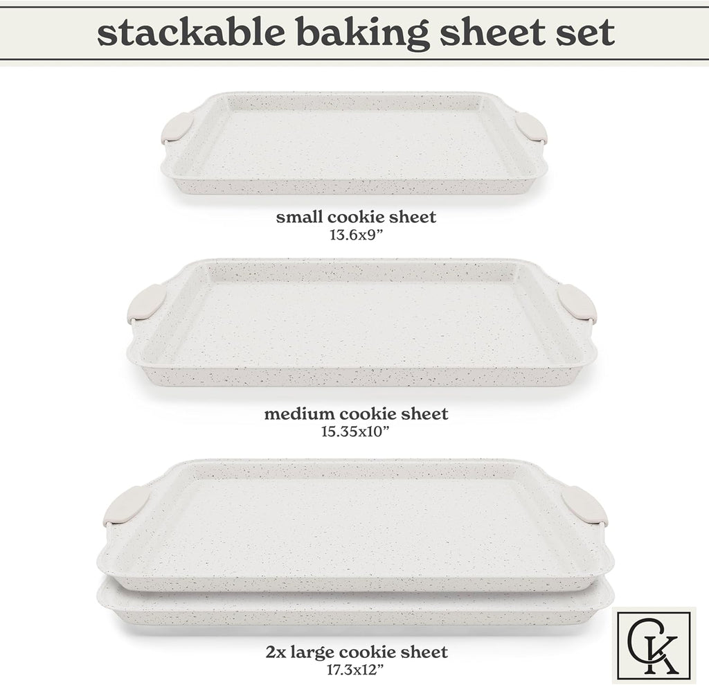 Country Kitchen Nonstick Stackable Bakeware Set - Heavy Duty, Durable, Easy Release Baking Set, Cream, 4 Pcs