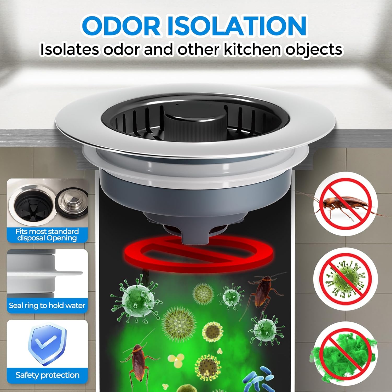 zaa Kitchen Sink Drain Strainer - Kitchen Sink Stopper, 304 Stainless Steel Sink Drain Stopper, Sink Protector for Kitchen with Anti-Clog Filter, Fit US Standard 3-1/2'' Sink Drain Hole, Black