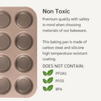 Non Toxic Nonstick 12 Cup Muffin Pan | PFOA BPA free Nontoxic Cupcake Tin | Best Non Stick Muffin Pans | Muffin tins | Cupcakes Tray | Carbon Steel Bakeware Mold Trays