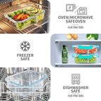 KOMUEE 10 Packs 30oz Glass Meal Prep Containers 2 Compartments,Glass Food Storage Containers with Lids,Airtight Glass Lunch Bento Boxes,Oven,Freezer and Dishwasher Safe, Green
